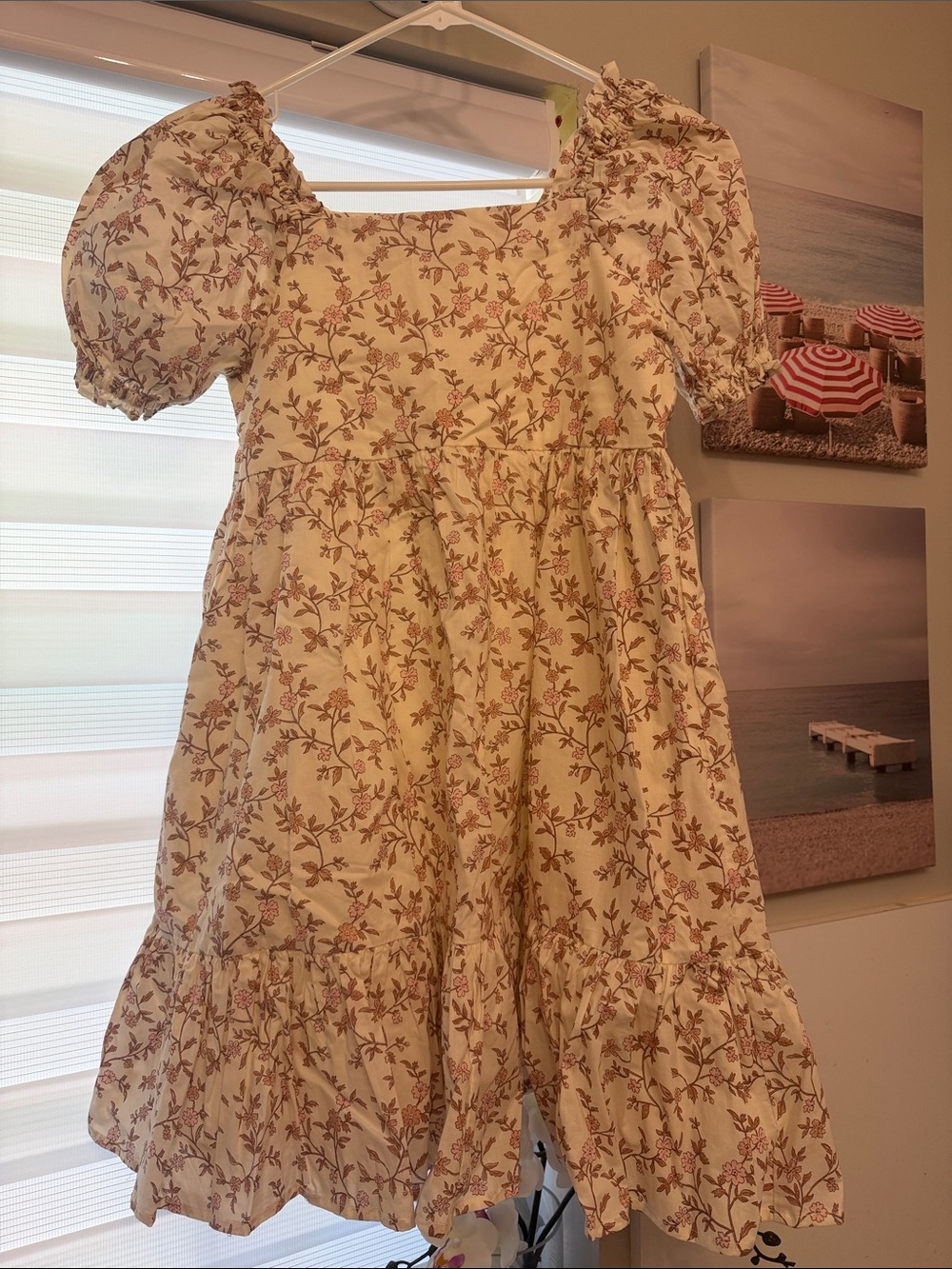 Brand New in Box Noralee Girls Cream Floral Puff-Sleeve Dress